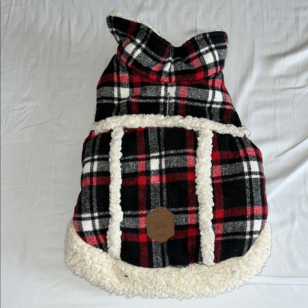 Plaid Dog Coat with Sherpa Trim